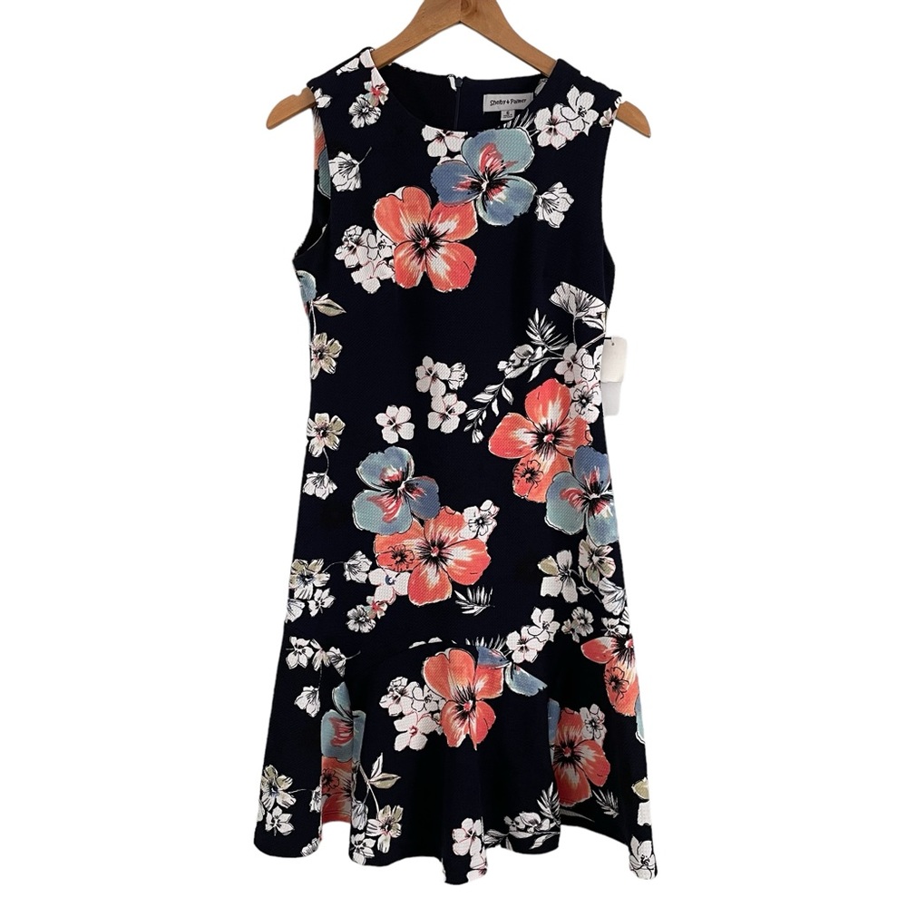 Shelby & Palmer Sleeveless Blue Coral White Floral Lightweight Dress Size 6